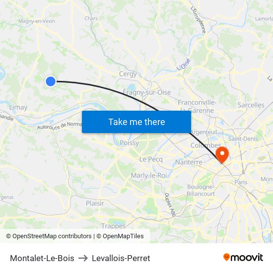 Montalet-Le-Bois to Levallois-Perret map