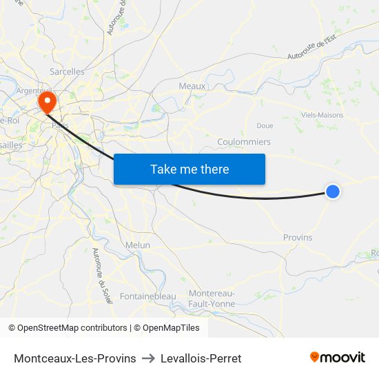 Montceaux-Les-Provins to Levallois-Perret map