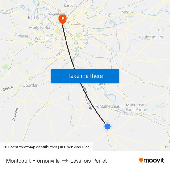 Montcourt-Fromonville to Levallois-Perret map