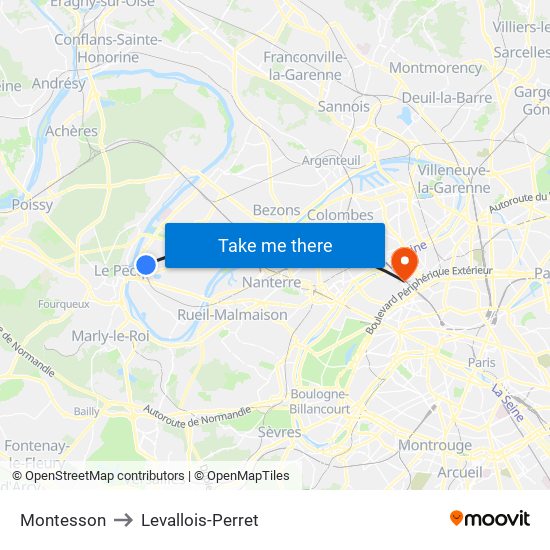 Montesson to Levallois-Perret map