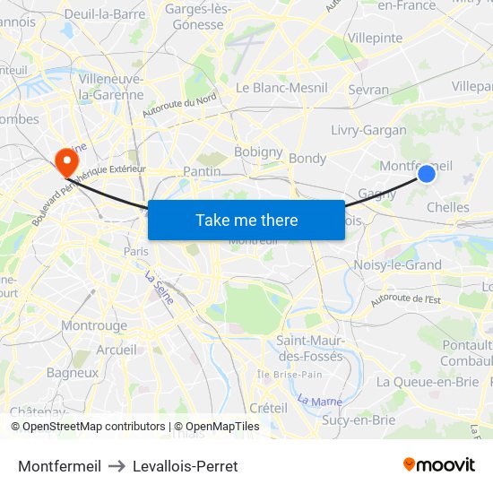 Montfermeil to Levallois-Perret map