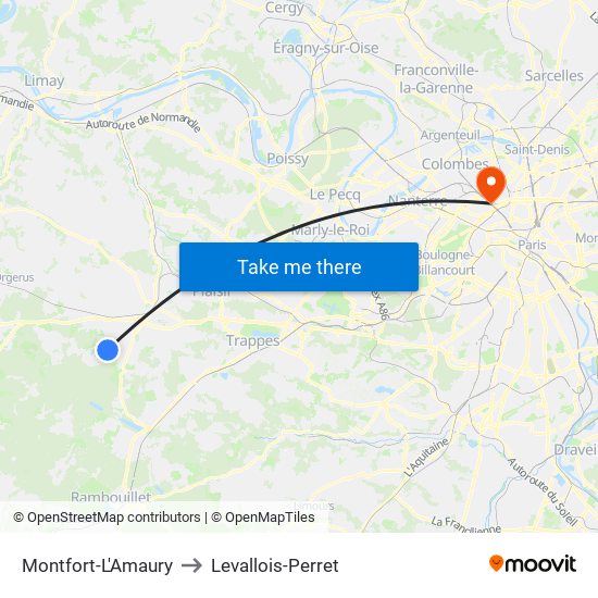 Montfort-L'Amaury to Levallois-Perret map