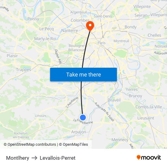 Montlhery to Levallois-Perret map