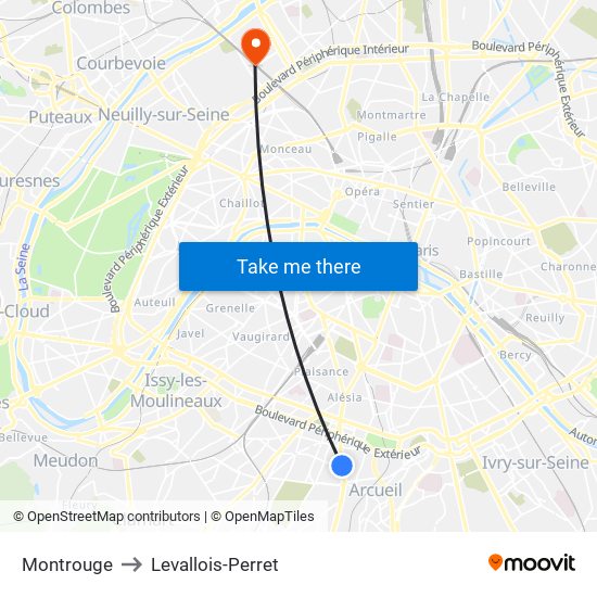 Montrouge to Levallois-Perret map