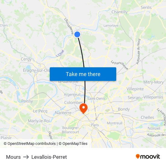 Mours to Levallois-Perret map