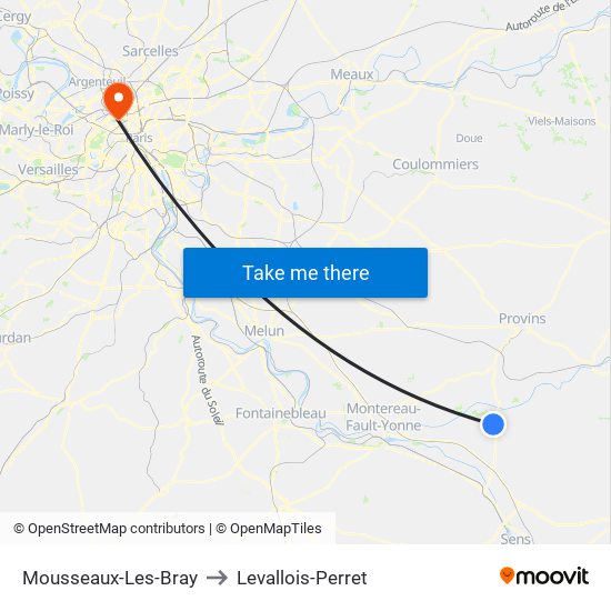 Mousseaux-Les-Bray to Levallois-Perret map