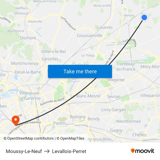 Moussy-Le-Neuf to Levallois-Perret map