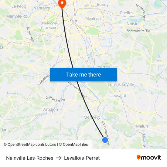 Nainville-Les-Roches to Levallois-Perret map