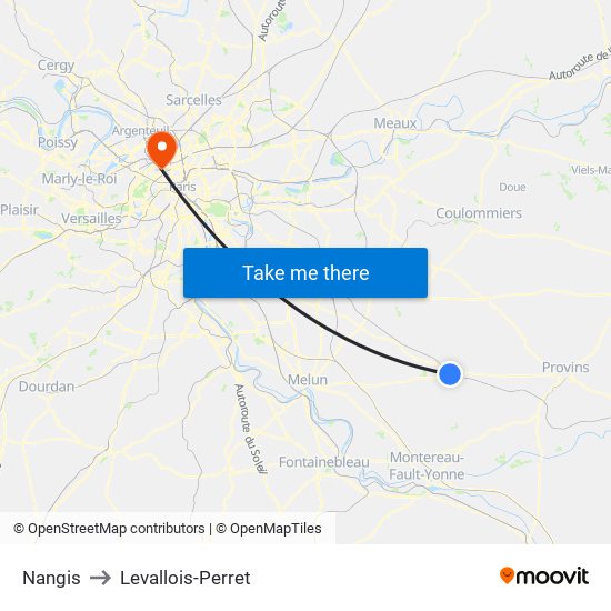 Nangis to Levallois-Perret map