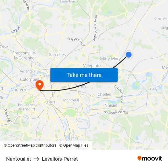 Nantouillet to Levallois-Perret map