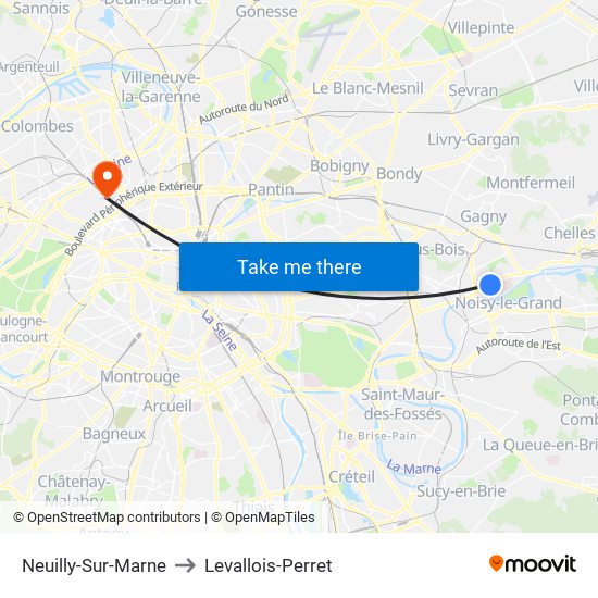 Neuilly-Sur-Marne to Levallois-Perret map