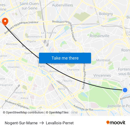 Nogent-Sur-Marne to Levallois-Perret map