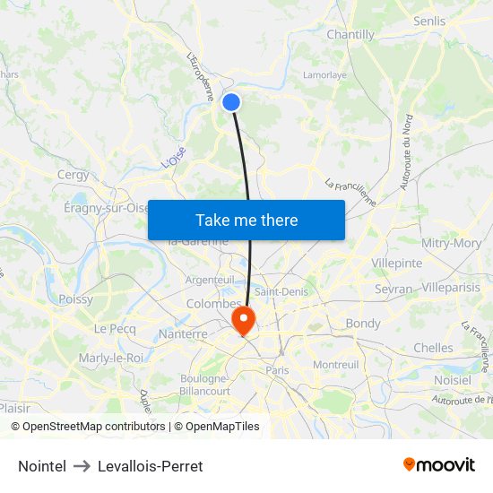 Nointel to Levallois-Perret map