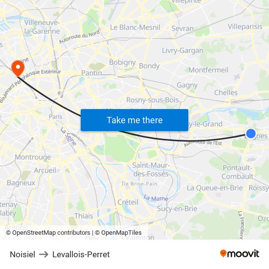 Noisiel to Levallois-Perret map