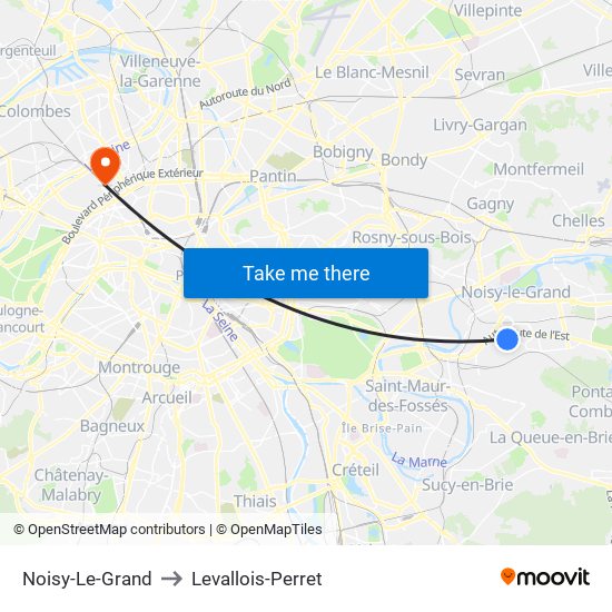 Noisy-Le-Grand to Levallois-Perret map