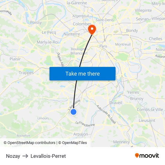 Nozay to Levallois-Perret map