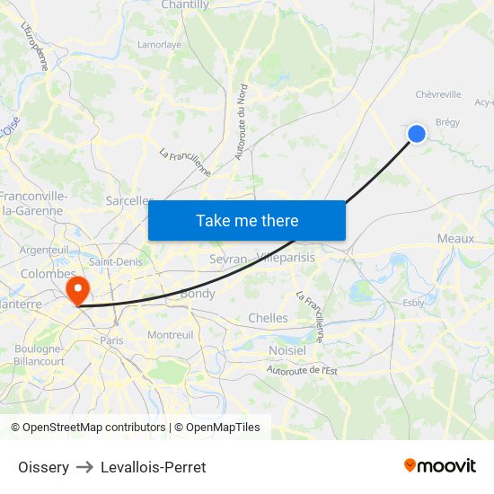 Oissery to Levallois-Perret map