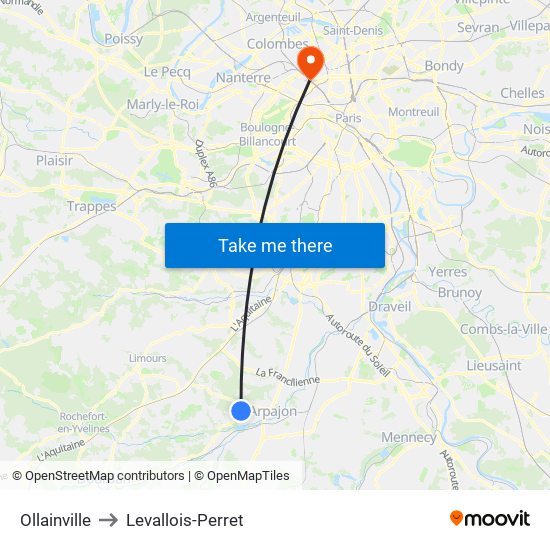 Ollainville to Levallois-Perret map