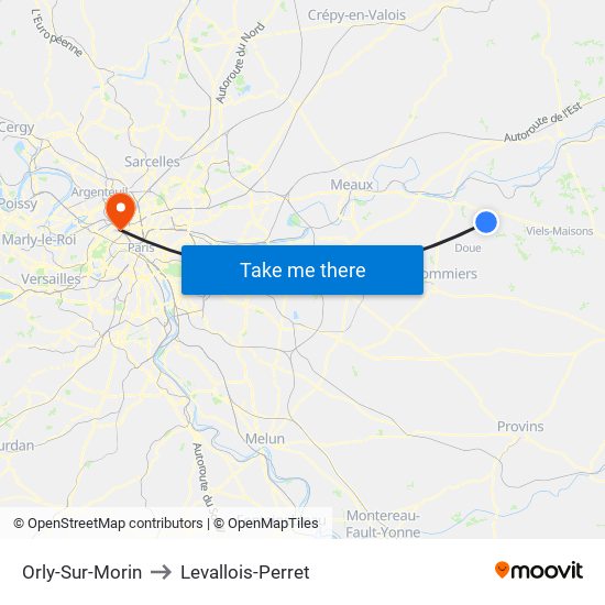 Orly-Sur-Morin to Levallois-Perret map