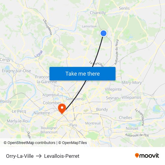 Orry-La-Ville to Levallois-Perret map