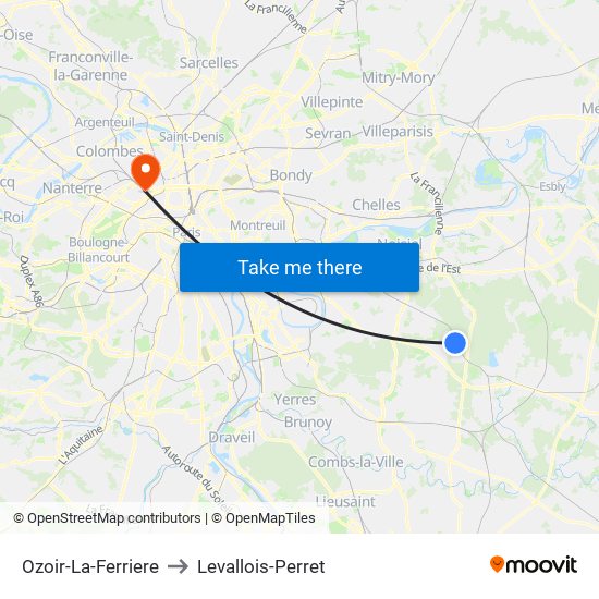 Ozoir-La-Ferriere to Levallois-Perret map