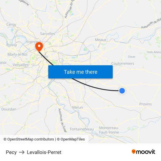 Pecy to Levallois-Perret map