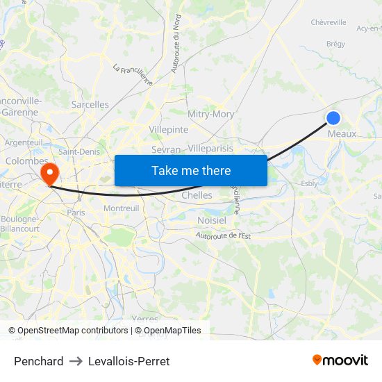 Penchard to Levallois-Perret map