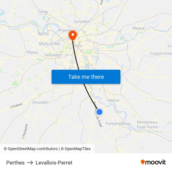 Perthes to Levallois-Perret map