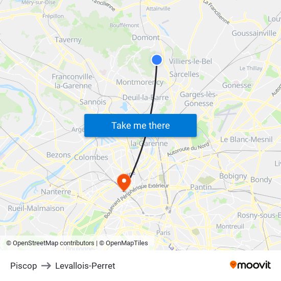 Piscop to Levallois-Perret map