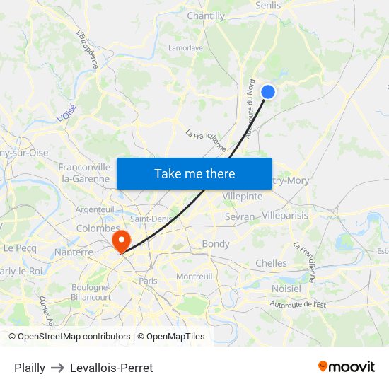 Plailly to Levallois-Perret map