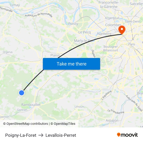 Poigny-La-Foret to Levallois-Perret map