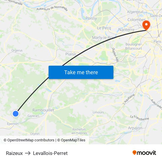 Raizeux to Levallois-Perret map