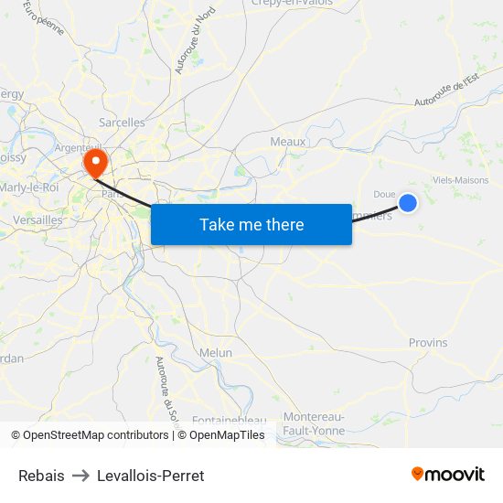 Rebais to Levallois-Perret map