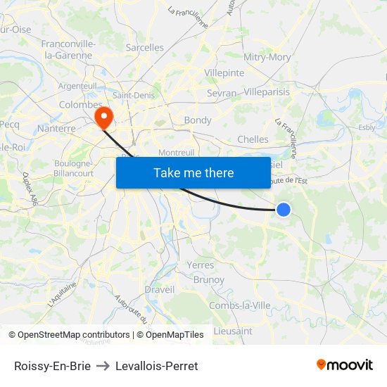 Roissy-En-Brie to Levallois-Perret map