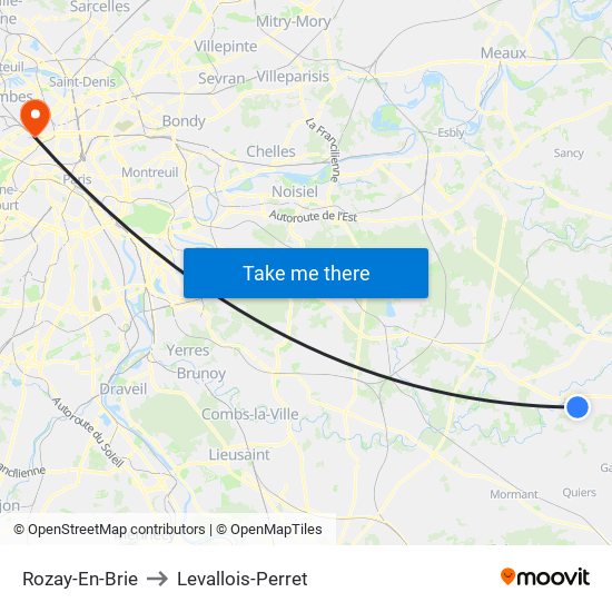 Rozay-En-Brie to Levallois-Perret map