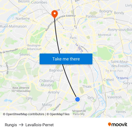 Rungis to Levallois-Perret map