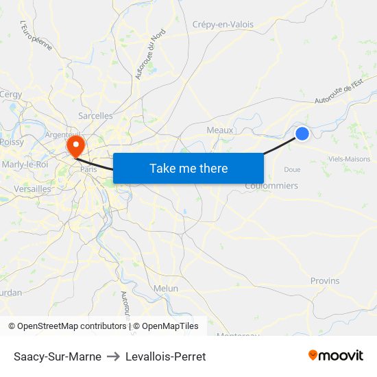 Saacy-Sur-Marne to Levallois-Perret map