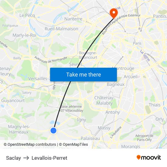 Saclay to Levallois-Perret map