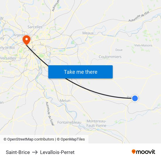 Saint-Brice to Levallois-Perret map