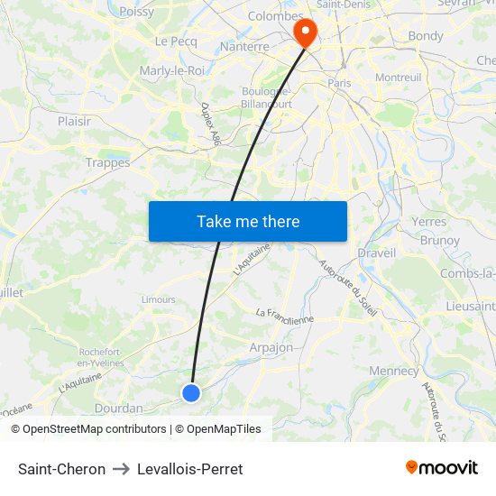 Saint-Cheron to Levallois-Perret map