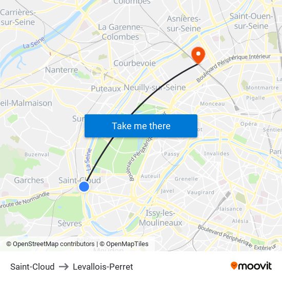 Saint-Cloud to Levallois-Perret map