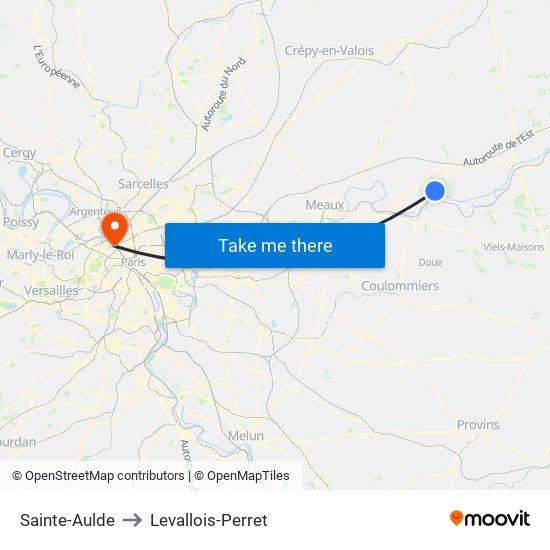 Sainte-Aulde to Levallois-Perret map