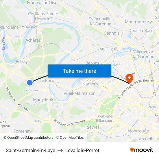 Saint-Germain-En-Laye to Levallois-Perret map