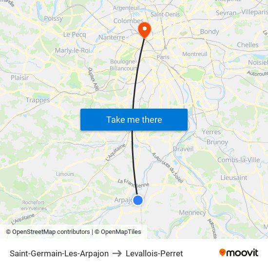 Saint-Germain-Les-Arpajon to Levallois-Perret map