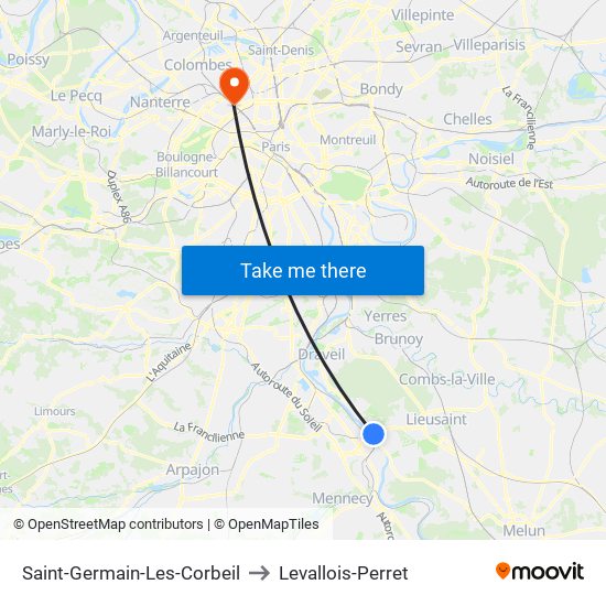 Saint-Germain-Les-Corbeil to Levallois-Perret map