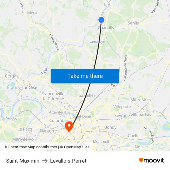 Saint-Maximin to Levallois-Perret map