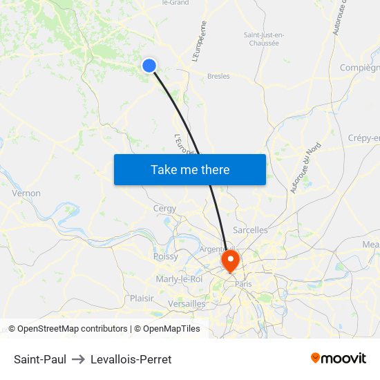 Saint-Paul to Levallois-Perret map