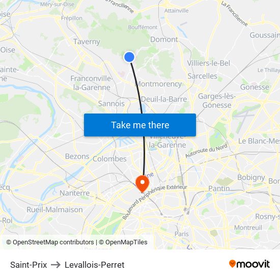 Saint-Prix to Levallois-Perret map
