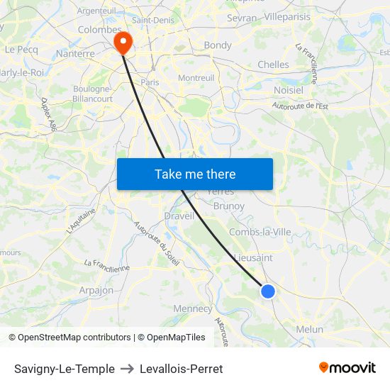 Savigny-Le-Temple to Levallois-Perret map