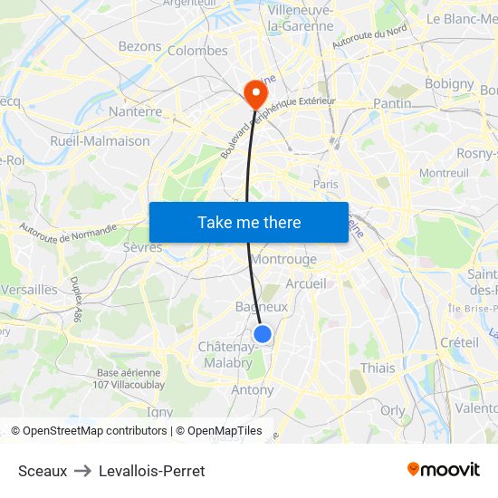 Sceaux to Levallois-Perret map